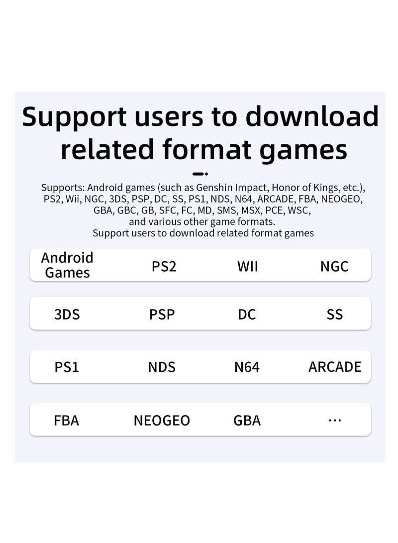 4-inch IPS Multi Touch Screen Handheld Game Console with Unisoc T820 Android 13, 5500mAh Battery, 5G WIFI, Bluetooth, and Retro Video Players. Available in 256GB capacity and White color. - Image 5