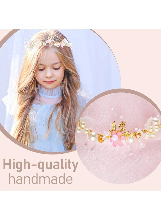 مجموعة إكليل عرائس مع عصابة للرأس وإسوارة للأطفال: إكسسوارات شعر يدوية الصنع وردية براقة لمناسبات الميلاد والزفاف والمهرجانات والارتداء اليومي - Image 2