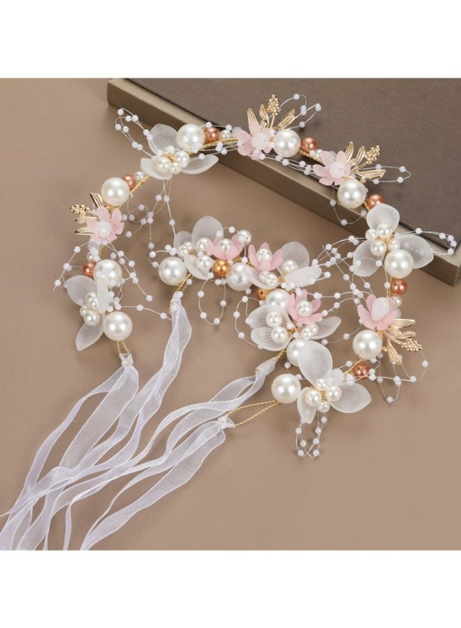 مجموعة إكليل عرائس مع عصابة للرأس وإسوارة للأطفال: إكسسوارات شعر يدوية الصنع وردية براقة لمناسبات الميلاد والزفاف والمهرجانات والارتداء اليومي - Image 1