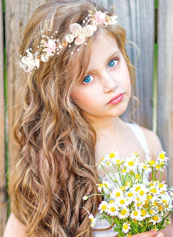 مجموعة إكليل عرائس مع عصابة للرأس وإسوارة للأطفال: إكسسوارات شعر يدوية الصنع وردية براقة لمناسبات الميلاد والزفاف والمهرجانات والارتداء اليومي - Image 3