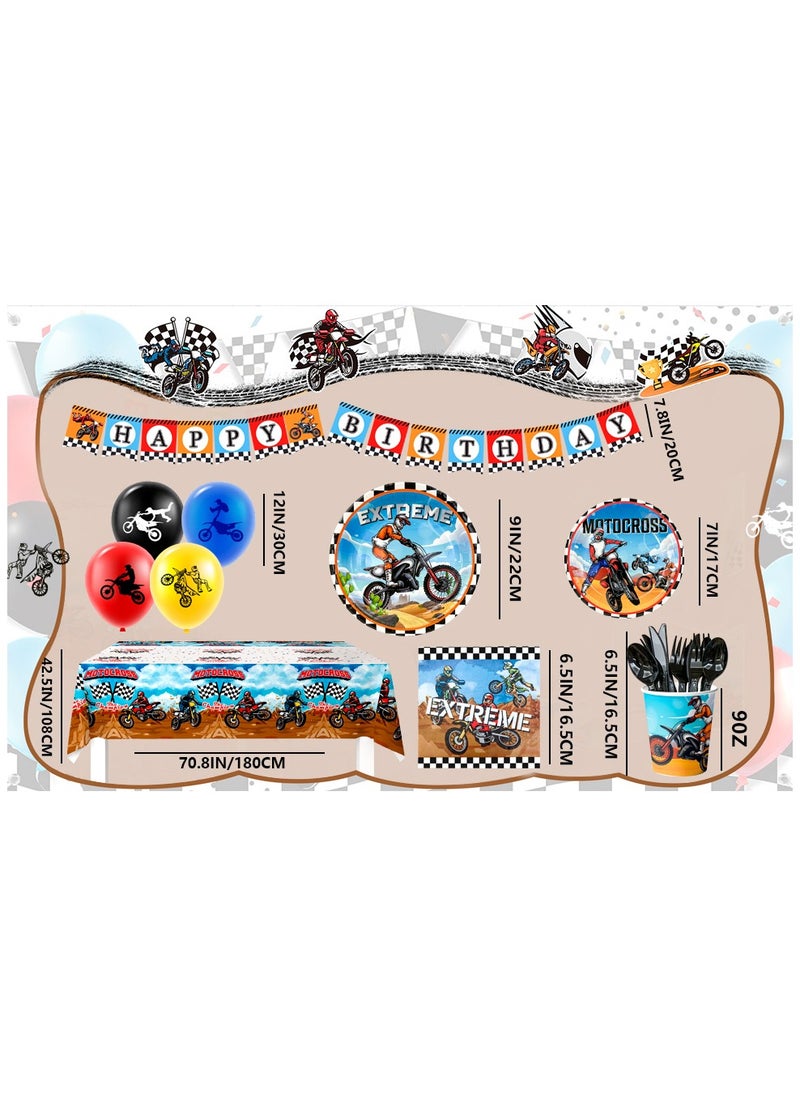 FRUITFUL PARTY - Motorcycle Birthday Decorations for 10 Guests, 98pcs Dirt Bike Party Disposable Tableware Set - Image 1
