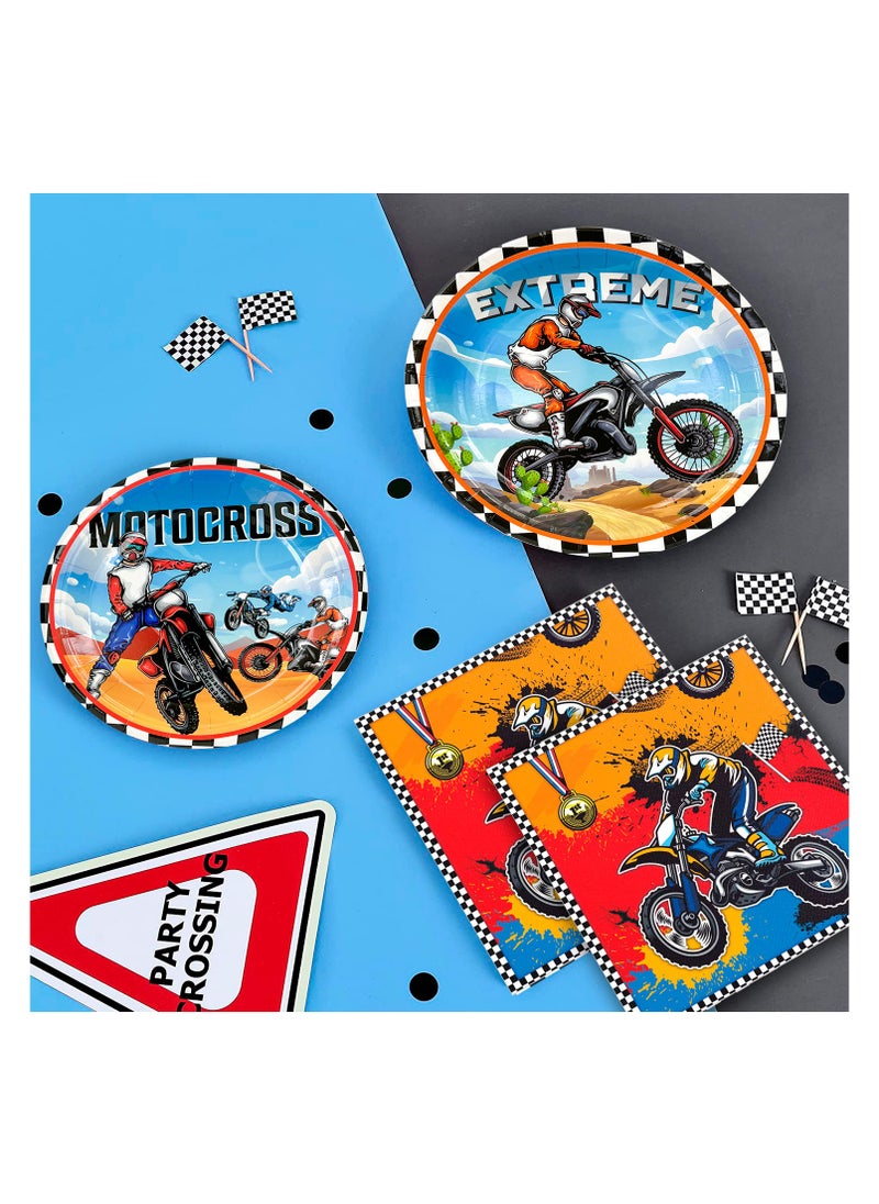 FRUITFUL PARTY - Motorcycle Birthday Decorations for 10 Guests, 98pcs Dirt Bike Party Disposable Tableware Set - Image 1