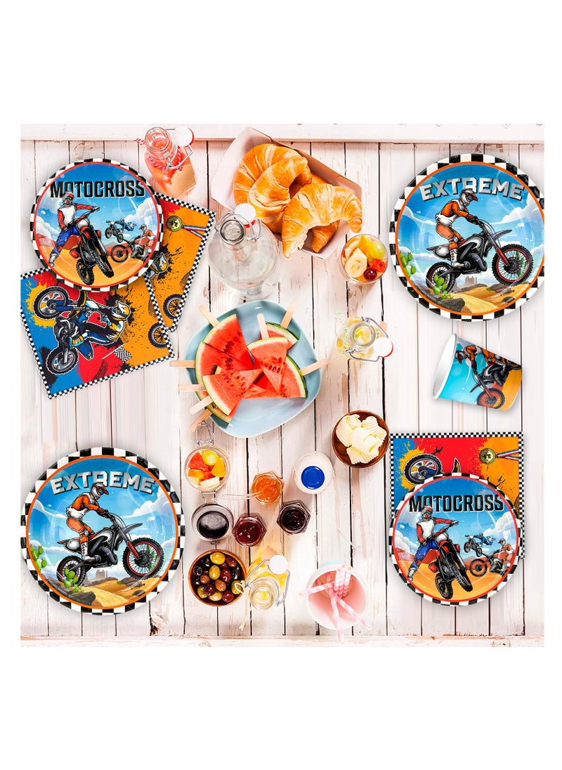 FRUITFUL PARTY - Motorcycle Birthday Decorations for 10 Guests, 98pcs Dirt Bike Party Disposable Tableware Set - Image 1
