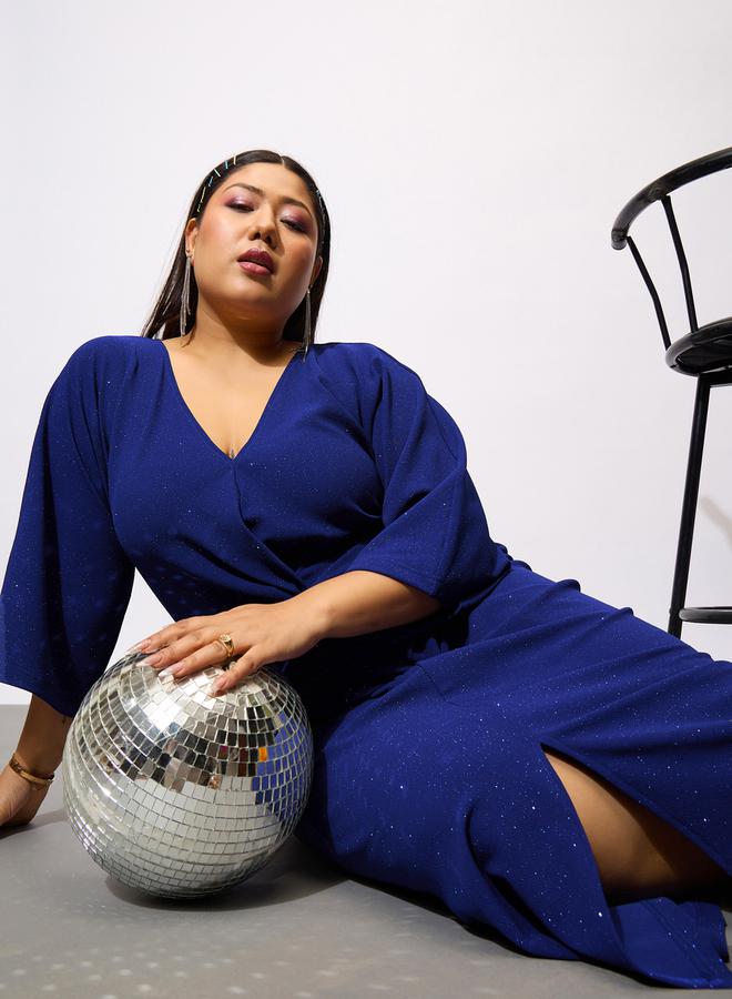 SASSAFRAS Plus Size Glittered Faux Knot Detail Sheath Midi Dress - Image 2