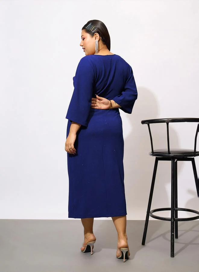 ساسافراس Plus Size Glittered Faux Knot Detail Sheath Midi Dress by Styli