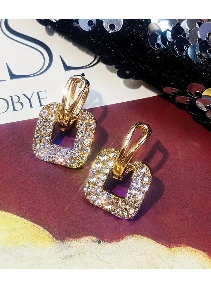 Home Clearance Sale Elegant Square Hoop Earrings - Matte Golden Plated Alloy with Stainless Steel Posts, Perfect for Daily Wear & Special Occasions, Elegant Earrings - Image 1