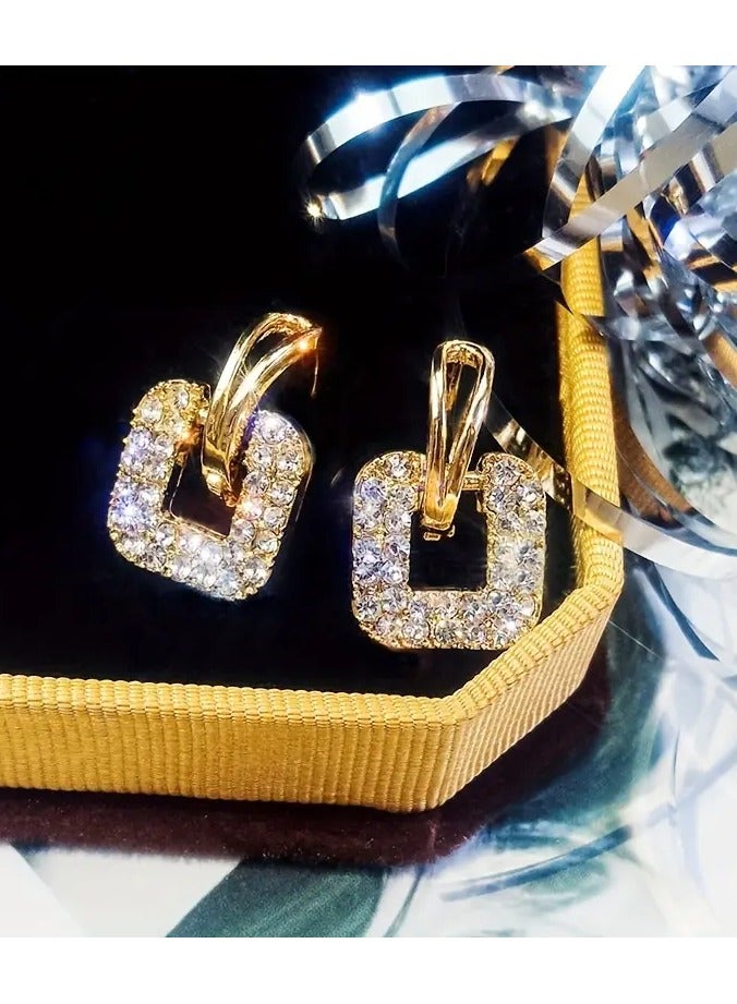 Home Clearance Sale Elegant Square Hoop Earrings - Matte Golden Plated Alloy with Stainless Steel Posts, Perfect for Daily Wear & Special Occasions, Elegant Earrings - Image 2