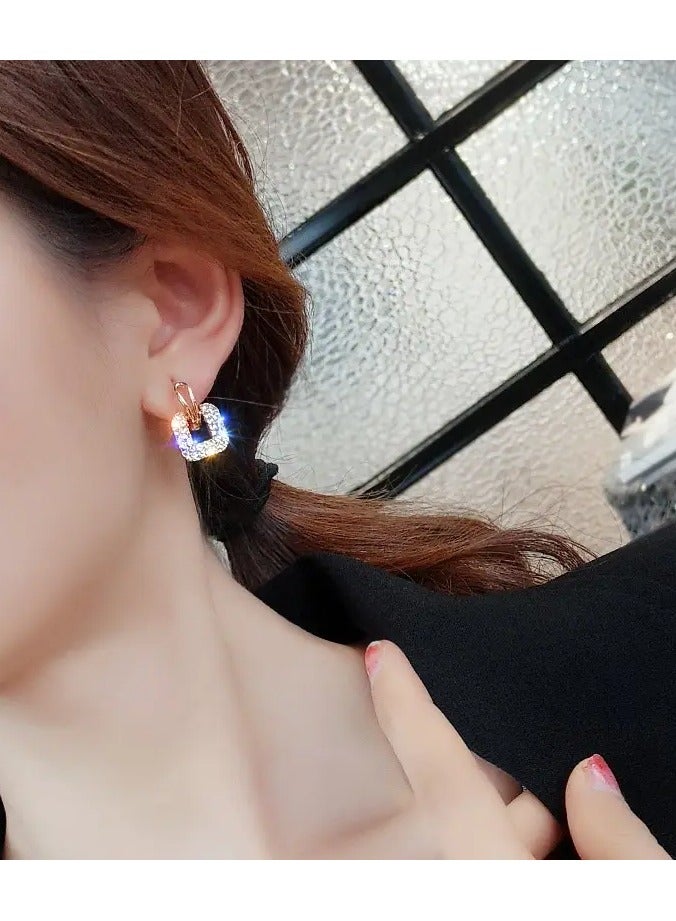 Home Clearance Sale Elegant Square Hoop Earrings - Matte Golden Plated Alloy with Stainless Steel Posts, Perfect for Daily Wear & Special Occasions, Elegant Earrings - Image 4