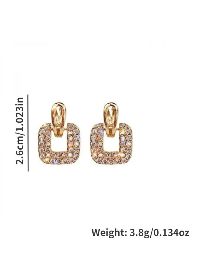 Home Clearance Sale Elegant Square Hoop Earrings - Matte Golden Plated Alloy with Stainless Steel Posts, Perfect for Daily Wear & Special Occasions, Elegant Earrings - Image 5