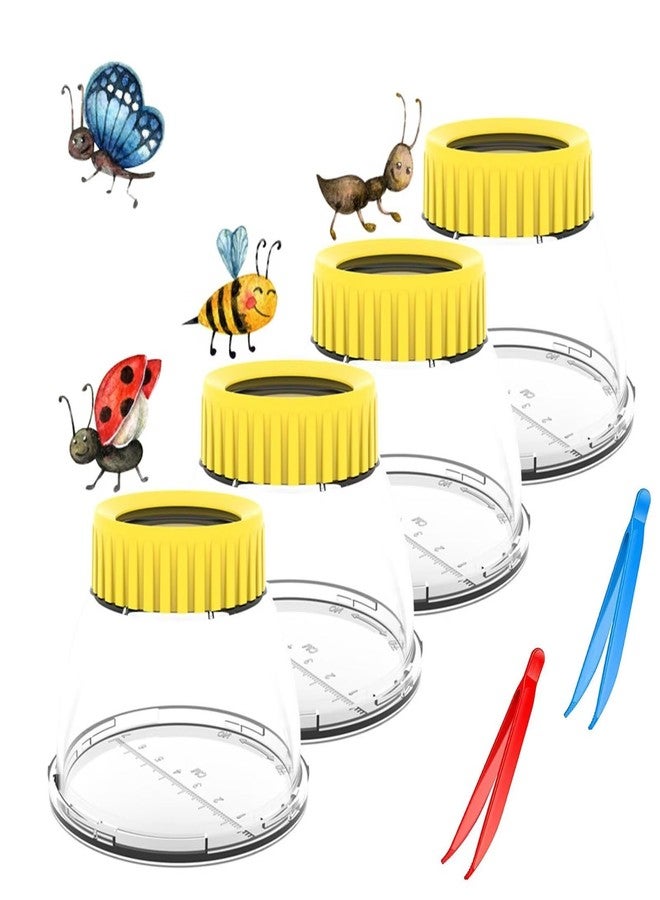 RORANIC Bug Cather 5X Magnifyer Insect Jar Observation Kit Bug Viewer Built-in 7cm Ruler with 2 Plastic Tweezers Bug Catcher Kit for Kids Science Nature Exploration (4Pack, Yellow) - Image 1