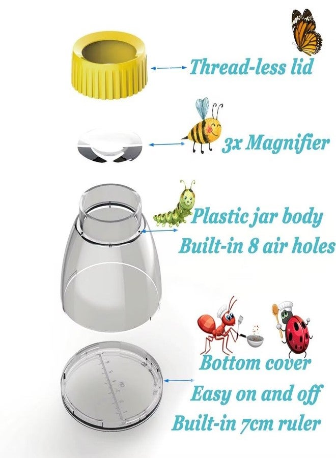 RORANIC Bug Cather 5X Magnifyer Insect Jar Observation Kit Bug Viewer Built-in 7cm Ruler with 2 Plastic Tweezers Bug Catcher Kit for Kids Science Nature Exploration (4Pack, Yellow) - Image 2