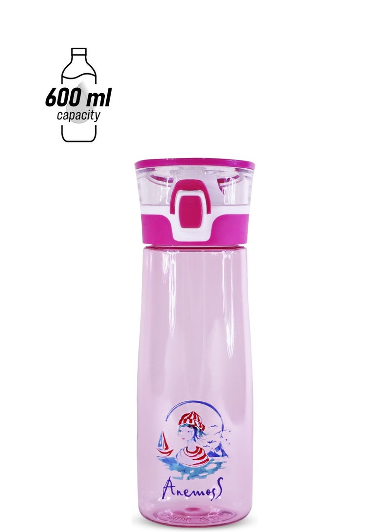 Anemoss Water Bottle 600ml 20.2oz, Sailor Girl Tritan BPA Free, Healthy and Exclusive Design, Multi-functional and Durable Beverage Bottle, Ideal for Sports and Travel, Leakproof Design, Pink Color - Image 1