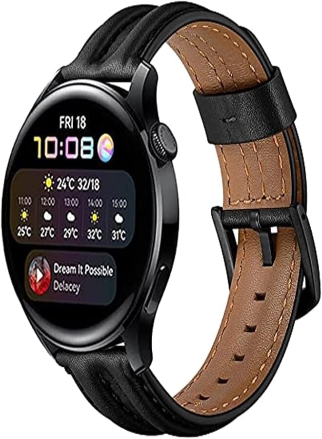 Dado Leather Band Compatible with Huawei Watch 3 & Watch 3 PRO, Quick release replacement band (Black)