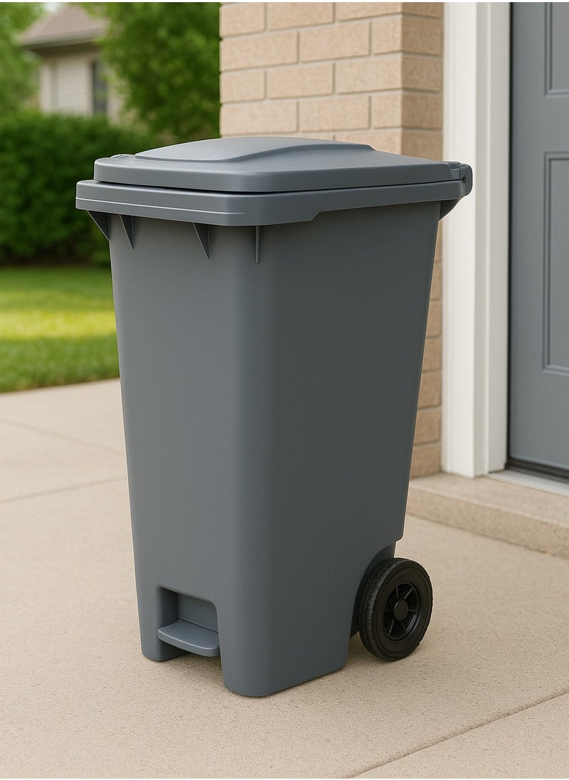 ALMUFARREJ 120L Grey Wheeled Trash Can with Pedal  - Image 1