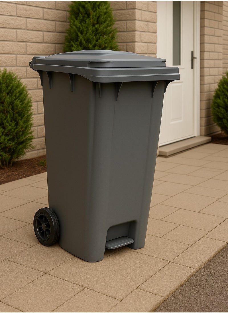 ALMUFARREJ 120L Grey Wheeled Trash Can with Pedal  - Image 3