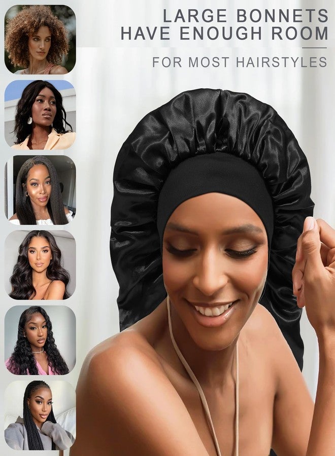 AWAYTR Long Satin Braids Bonnet for Women - 2 Layer Silk Bonnet for Braids Elastic Hair Sleeping Cap with Wide Band Nightcap (Black - Image 4