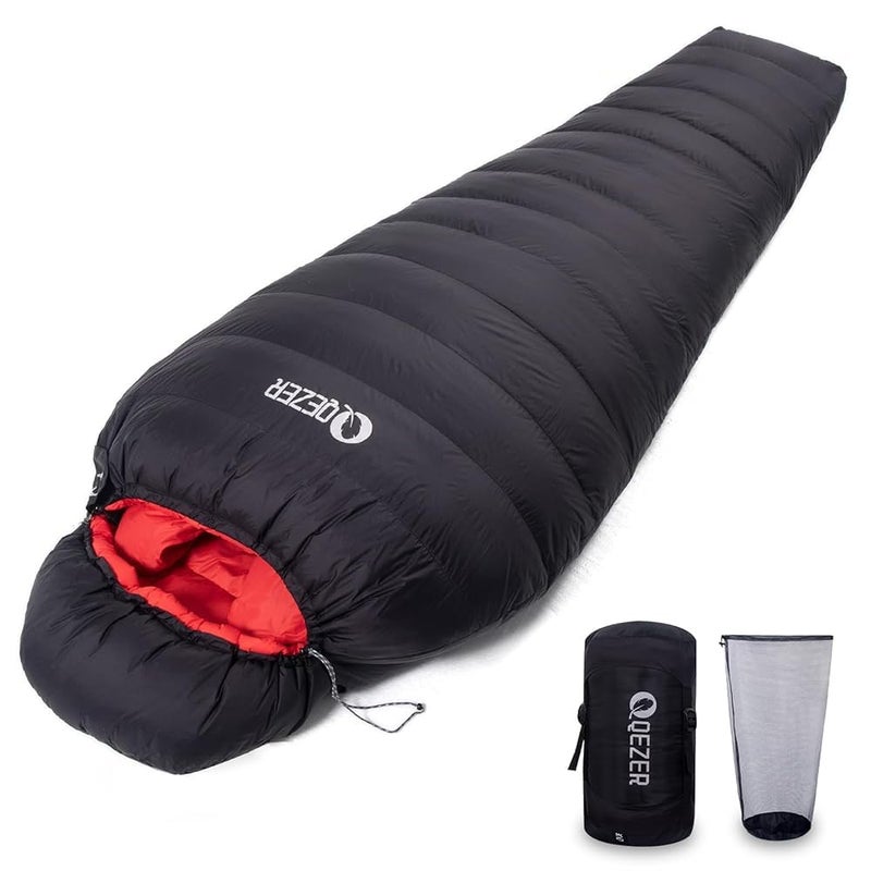 QEZER Ultralight Down Sleeping Bag for Adults with 600 Fill Power, Compact Sleeping Bag for Backpacking, Hiking and Camping (Black 15 Degree F) - Image 1