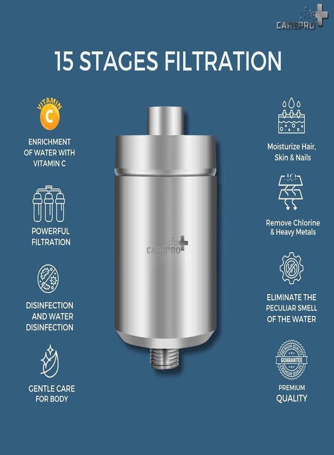 CarePro+ 15-Stage Shower & Tap Filter for Hard Water | Universal Water Softener for Bathroom | Matt Chrome Multi-Layer Softener | Removes Chlorine, Heavy Metals & Impurities (Basic) - Image 5