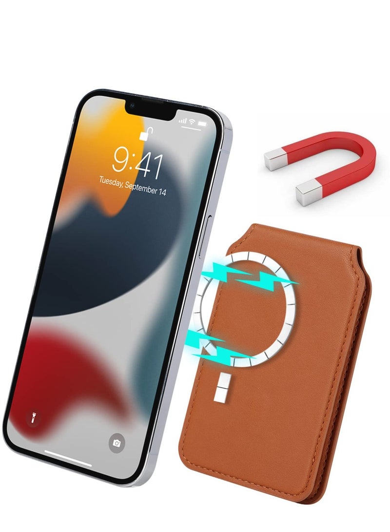 Excefore Magsafe Wallet Stand, with Adjustable Magnetic Wallet Stand, Magnetic Leather Wallet for Magsafe, Magsafe Wallet for iPhone 15/14/13/12 Series, Stylish Vegan Leather (Brown) - Image 3