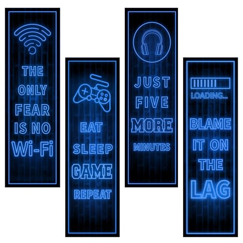 Robmoda Eat Sleep Game Wall Decals Glow in The Dark, Gamer Controller Stickers Decor for Boy Bedroom, Joystick Video Gaming Kids Playroom Nursery Decoration (Blue) - Image 1