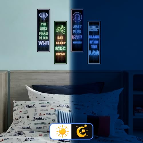 Robmoda Eat Sleep Game Wall Decals Glow in The Dark, Gamer Controller Stickers Decor for Boy Bedroom, Joystick Video Gaming Kids Playroom Nursery Decoration (Blue) - Image 3