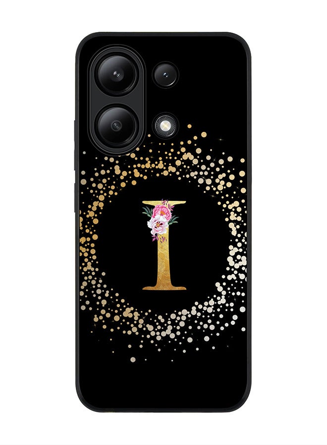 Stylizedd Rugged Black edge case for Xiaomi Redmi Note 13 4G, Slim fit Cover Custom Monogram Initial Letter Floral Pattern Alphabet - I ( Black ) - Image 1