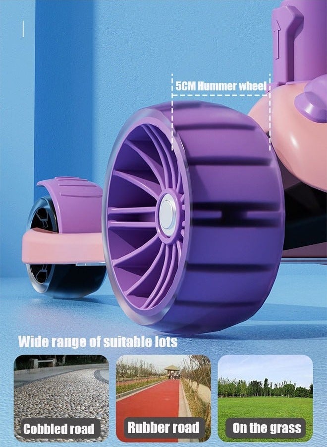 ميكسد دراجة بخارية للأطفال بعجلات وامضة بضوء LED وارتفاع قابل للتعديل ودراجة بخارية قابلة للطي للأنشطة الخارجية للأولاد والبنات (وردي) - Image 3