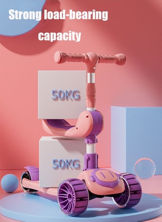 ميكسد دراجة بخارية للأطفال بعجلات وامضة بضوء LED وارتفاع قابل للتعديل ودراجة بخارية قابلة للطي للأنشطة الخارجية للأولاد والبنات (وردي) - Image 2