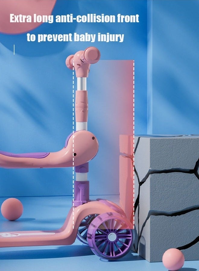 ميكسد دراجة بخارية للأطفال بعجلات وامضة بضوء LED وارتفاع قابل للتعديل ودراجة بخارية قابلة للطي للأنشطة الخارجية للأولاد والبنات (وردي) - Image 4