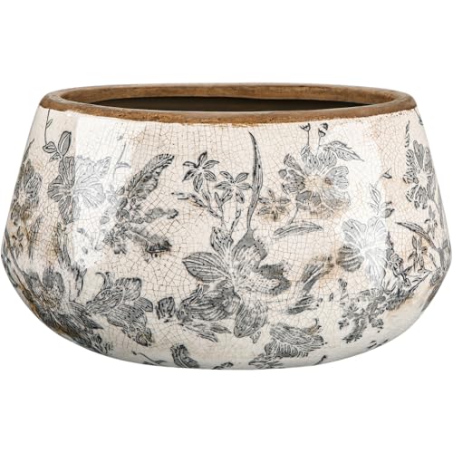 Ninehaoou 78 Inch Large Vintage Ceramic Planter Ice Crack Glaze Gray Lily Floral Flower Pot with Drainage Hole Rustic Decorative Plant Pots Gifts for Home Kitchen Office Indoor Outdoor Plants - Image 1