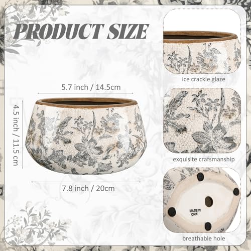 Ninehaoou 78 Inch Large Vintage Ceramic Planter Ice Crack Glaze Gray Lily Floral Flower Pot with Drainage Hole Rustic Decorative Plant Pots Gifts for Home Kitchen Office Indoor Outdoor Plants - Image 3