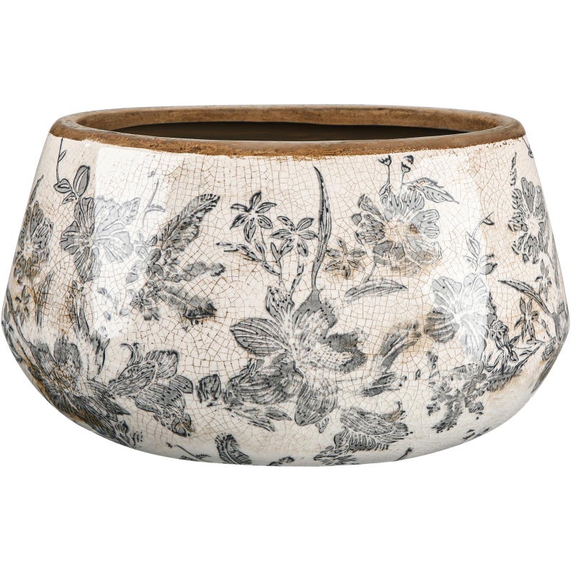 Ninehaoou 78 Inch Large Vintage Ceramic Planter Ice Crack Glaze Gray Lily Floral Flower Pot with Drainage Hole Rustic Decorative Plant Pots Gifts for Home Kitchen Office Indoor Outdoor Plants - Image 2