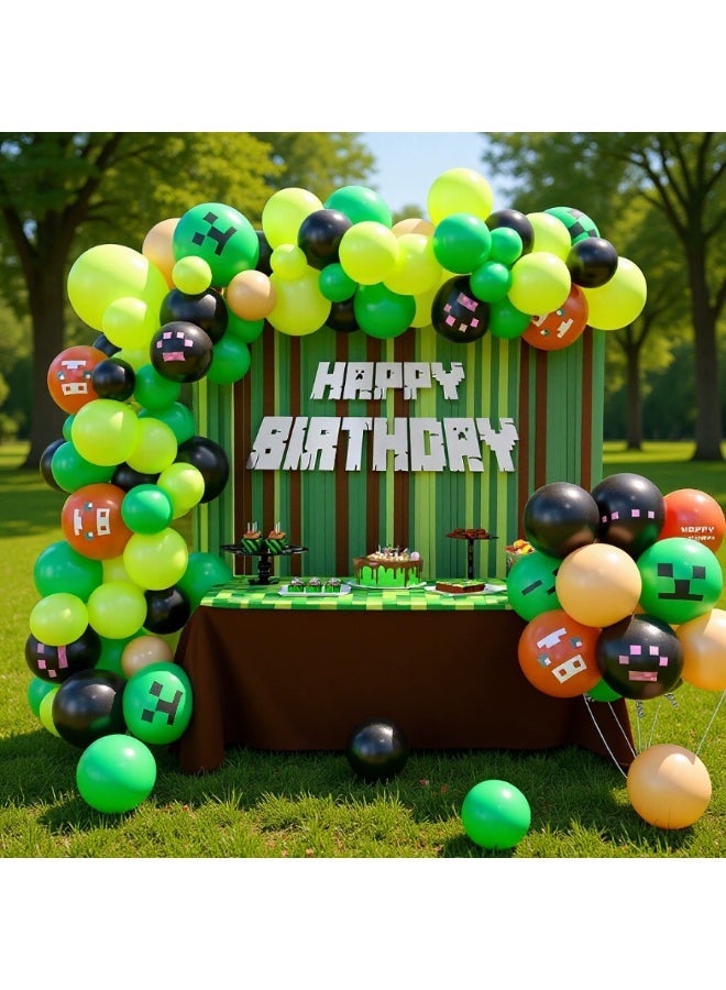 Minecraft Theme Pixel Birthday Latex Balloon Arch Kit - Image 1