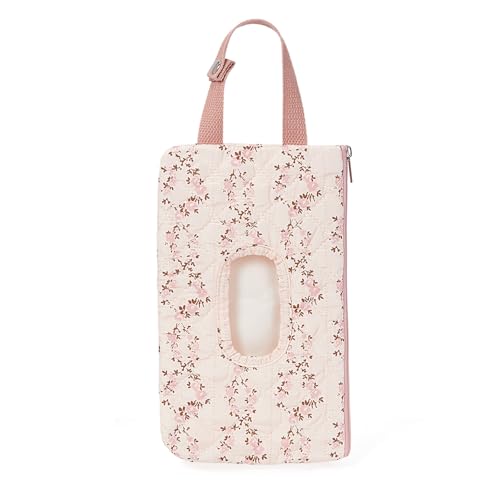 BBIQI Quilted Baby Wipe Holder Quilted Wipe Pouch Portable Hanging Floral Wet Wipes Bag for Car, Stroller - Image 1