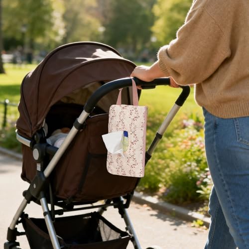 BBIQI Quilted Baby Wipe Holder Quilted Wipe Pouch Portable Hanging Floral Wet Wipes Bag for Car, Stroller - Image 3