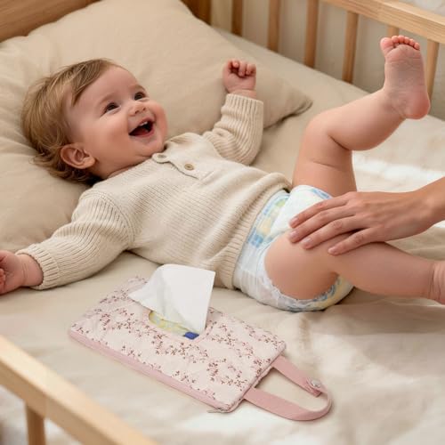 BBIQI Quilted Baby Wipe Holder Quilted Wipe Pouch Portable Hanging Floral Wet Wipes Bag for Car, Stroller - Image 5