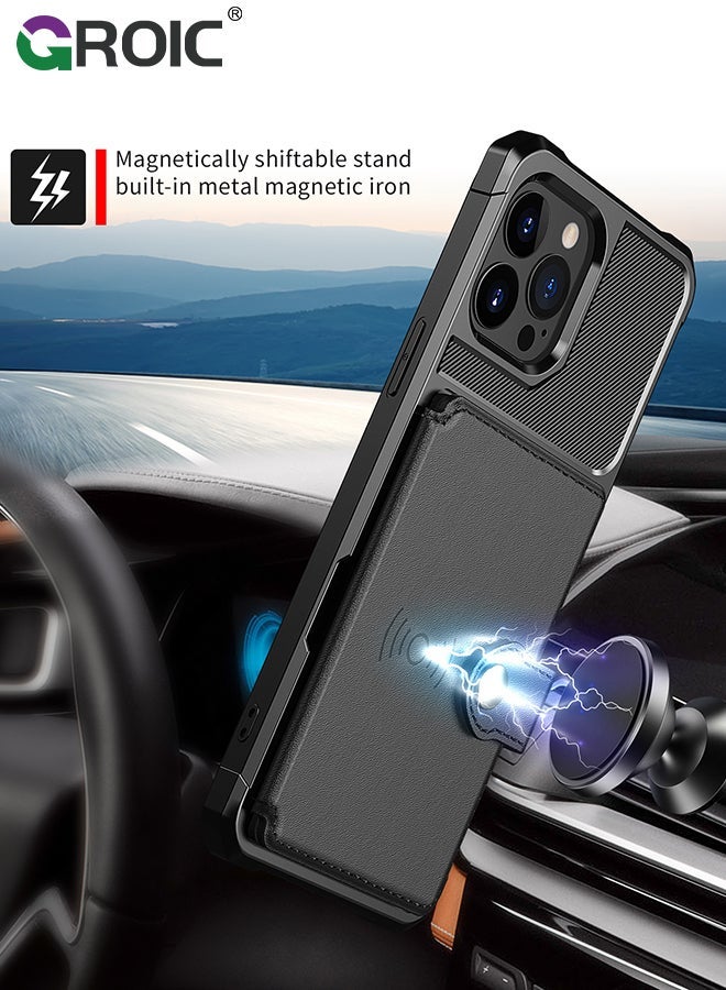 GROIC Design for iPhone 15 Pro 6.1 Inches Phone Case Wallet Magnetic Back Case with Card Slots Shell Stand Function Ultra Thin Anti-Fingerprint Shockproof Protective Cover - Image 5