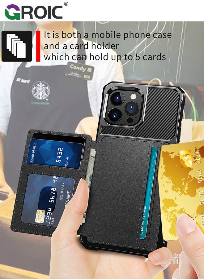 GROIC Design for iPhone 15 Pro 6.1 Inches Phone Case Wallet Magnetic Back Case with Card Slots Shell Stand Function Ultra Thin Anti-Fingerprint Shockproof Protective Cover - Image 4