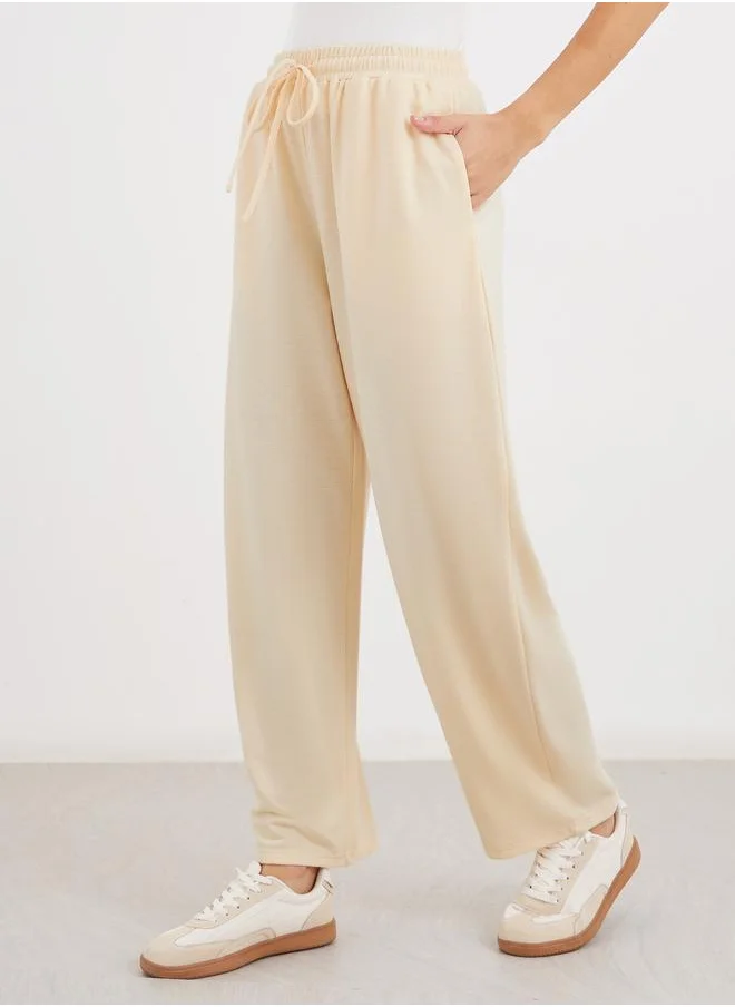 Styli Styli Women Cream Straight Leg Knitted Joggers