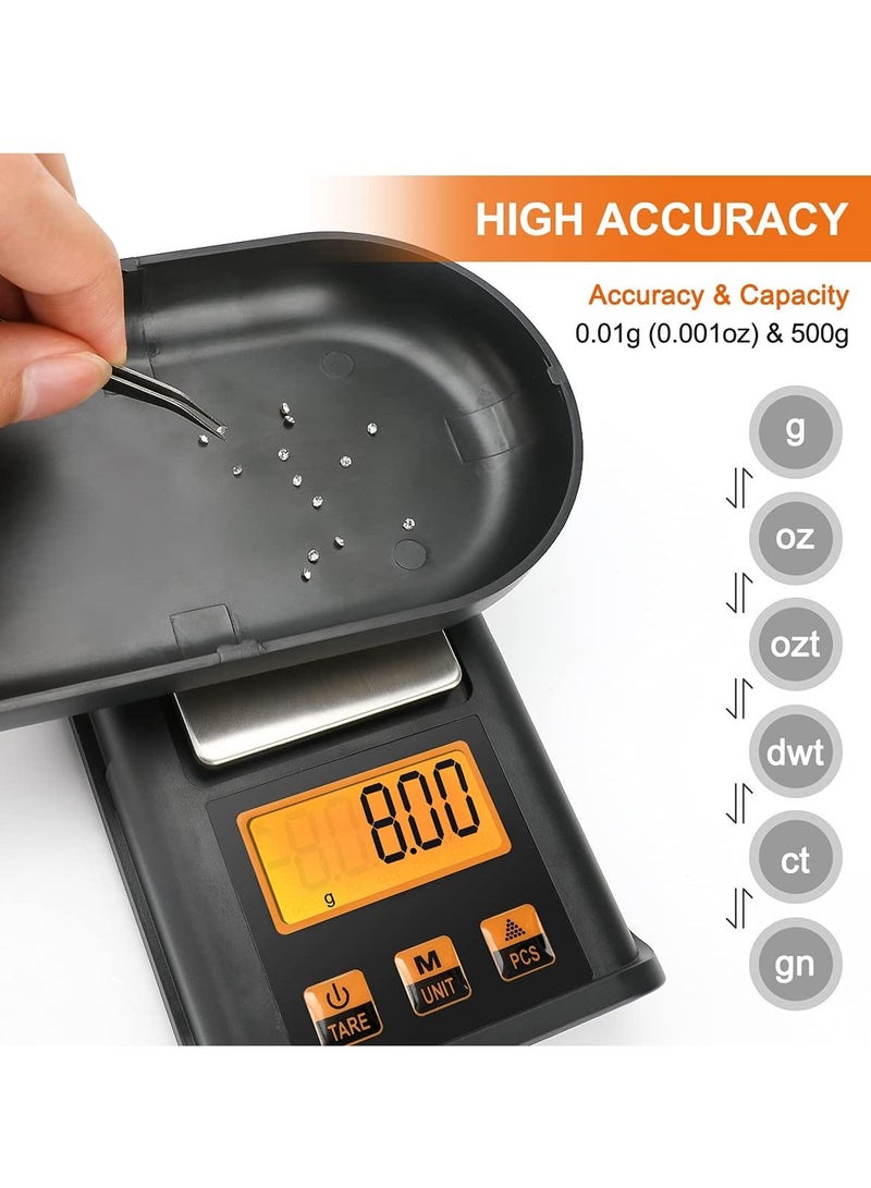 SYOSI Digital Milligram Scale 50 X 0.01g, Mini Electronic Jewelry Scale Kitchen Food Coffee High Precision Pocket Scales with 50g Calibration Weights, LCD Display, Tare, and PCS Features - Image 5