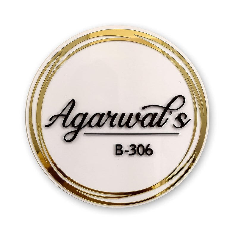ZOCI VOCI ZOCI VOCI Personalized Name Plate for Home Entrance Outdoor Acrylic Body Waterproof Designer Door Plates for Flat Bungalow Apartment Customized 10 INCH DIA Rings of Gold  - Image 3