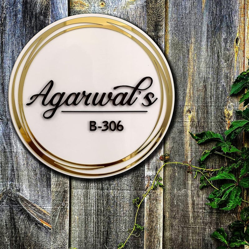 ZOCI VOCI ZOCI VOCI Personalized Name Plate for Home Entrance Outdoor Acrylic Body Waterproof Designer Door Plates for Flat Bungalow Apartment Customized 10 INCH DIA Rings of Gold  - Image 2