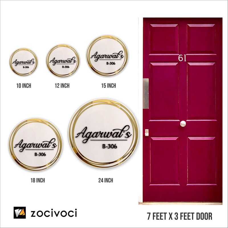 ZOCI VOCI ZOCI VOCI Personalized Name Plate for Home Entrance Outdoor Acrylic Body Waterproof Designer Door Plates for Flat Bungalow Apartment Customized 10 INCH DIA Rings of Gold  - Image 4