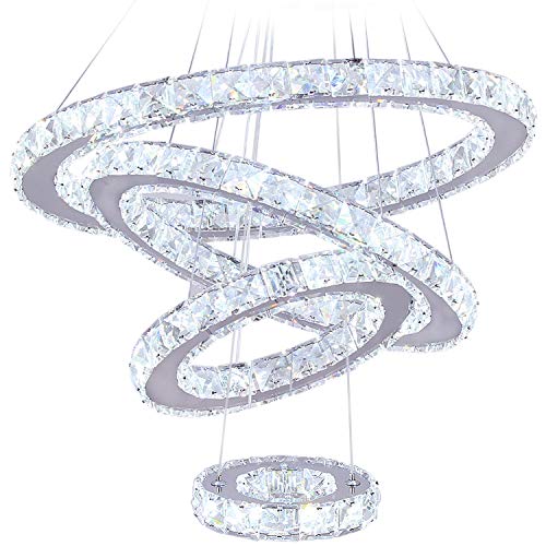 ثريات LED حديثة من الكريستال ثريا غرفة الطعام غرفة المعيشة ضوء سقف LED معلق 4 حلقات قابل للتعديل من الفولاذ المقاوم للصدأ ثريات معاصرة 4r أبيض بارد