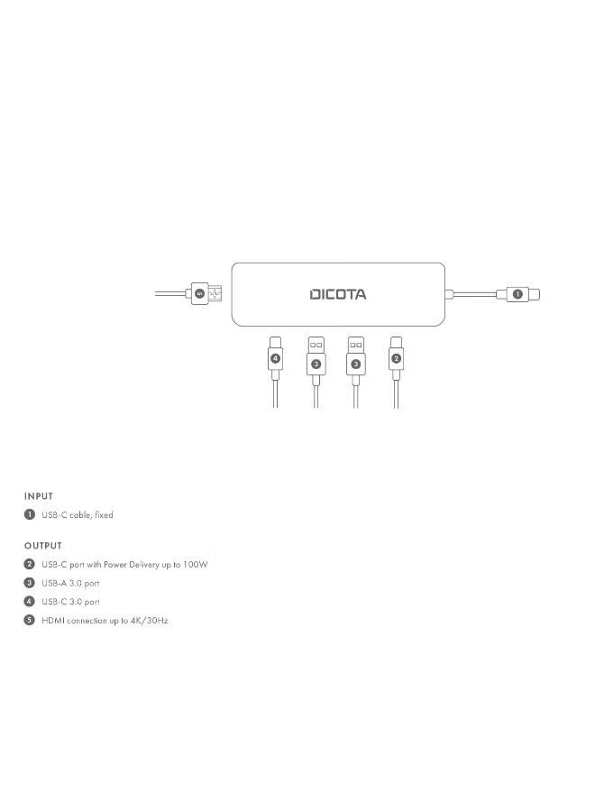 ديكوتا موزع فيديو DICOTA USB-C 5 في 1، بدقة 4K، شحن 100 واط PD، موديل D32060 - Image 5