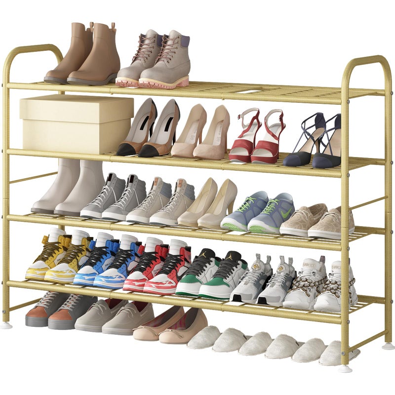 LINZINAR Shoe Rack 4 Tier Storage Organizer for Closet Entryway Metal Gold - Image 1