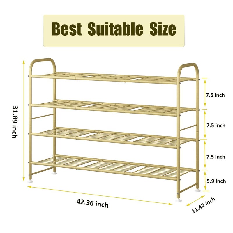 LINZINAR Shoe Rack 4 Tier Storage Organizer for Closet Entryway Metal Gold - Image 5