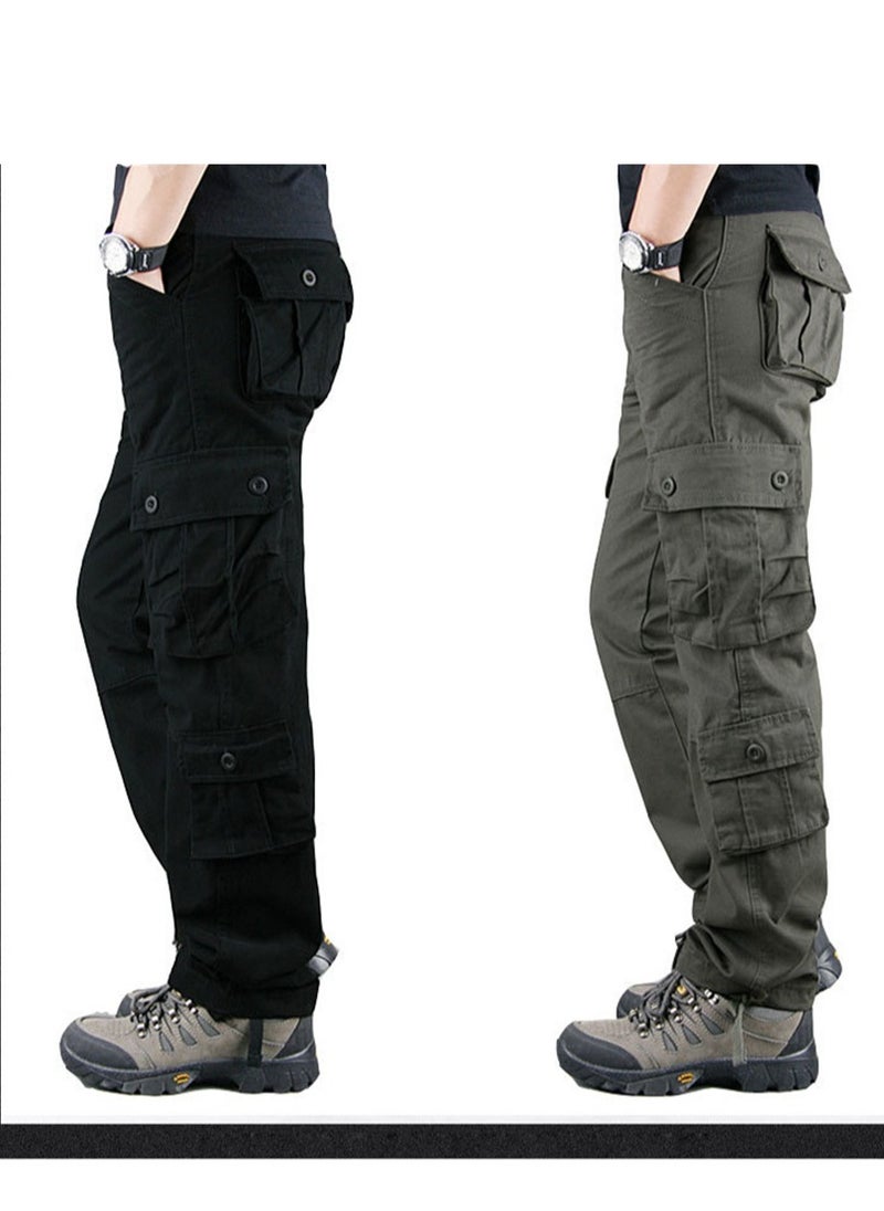 Squality 2Pcs Solid Multi Pockets Detail Cargo Pants Army