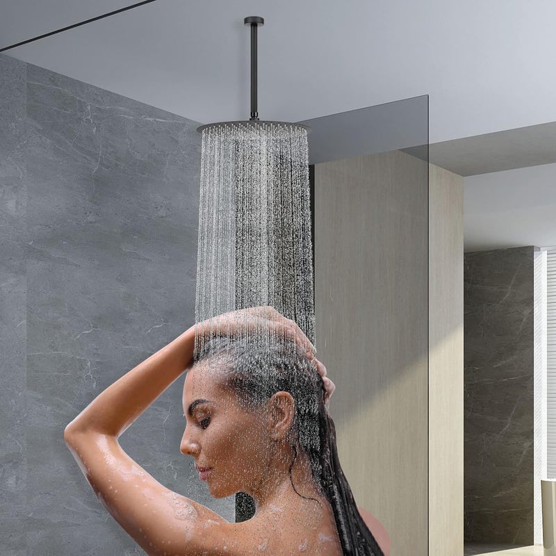 HarJue Ceiling Mounted Shower Arm, Rain Shower Extension Arm with Flange and Teflon Tape Stainless Steel Ceiling Mount Shower Extender for Fixed Shower Head (10 Inch, Matte Black) - Image 3