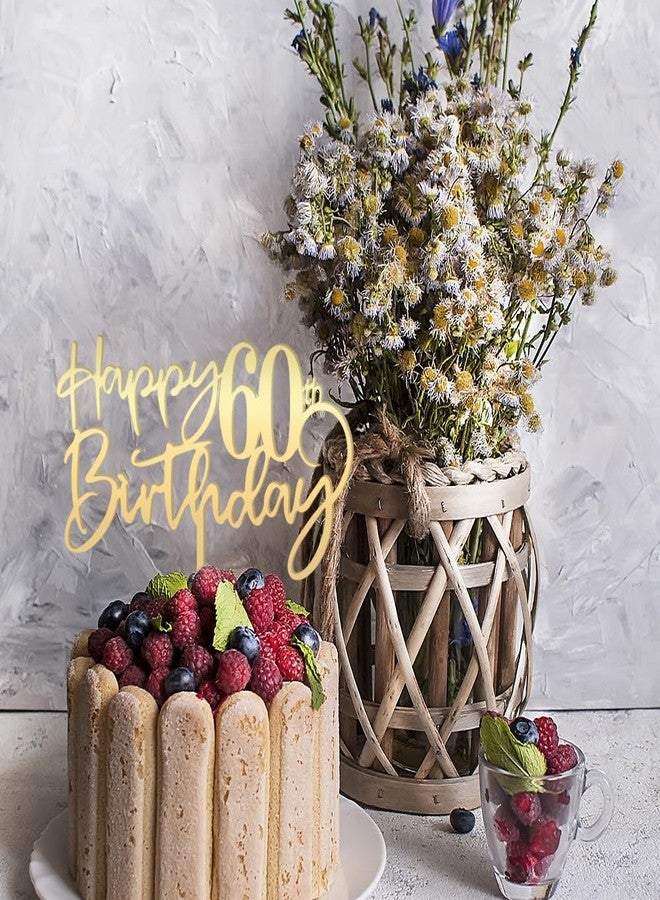 زينة كعكة عيد ميلاد سعيد الستين، زينة كعكة متينة من الأكريليك الذهبي العاكس، زينة كعكة حفلة عيد ميلاد الستين، أهلاً بعامك الستين، عيد ميلاد سعيد، زينة حفلة عيد ميلاد - Image 4